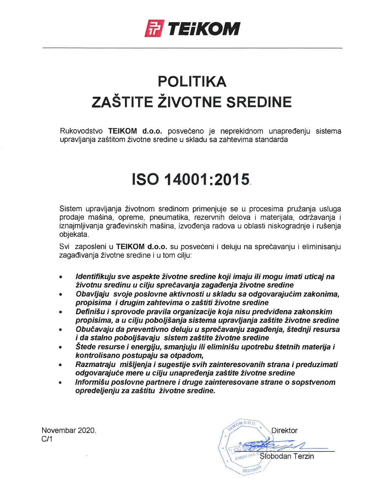Politika ISO 14001